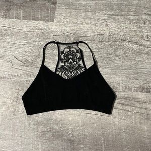 Black Bralette with Floral Back Design